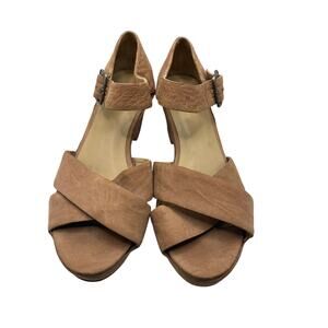 Eileen Fisher Chunky Leather Ankle Strap Sandals Size 8.5 Nude Tan